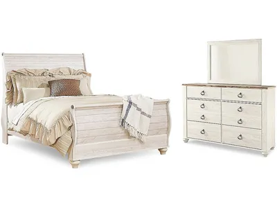 Willowton Queen Sleigh Bed, Dresser and Mirror