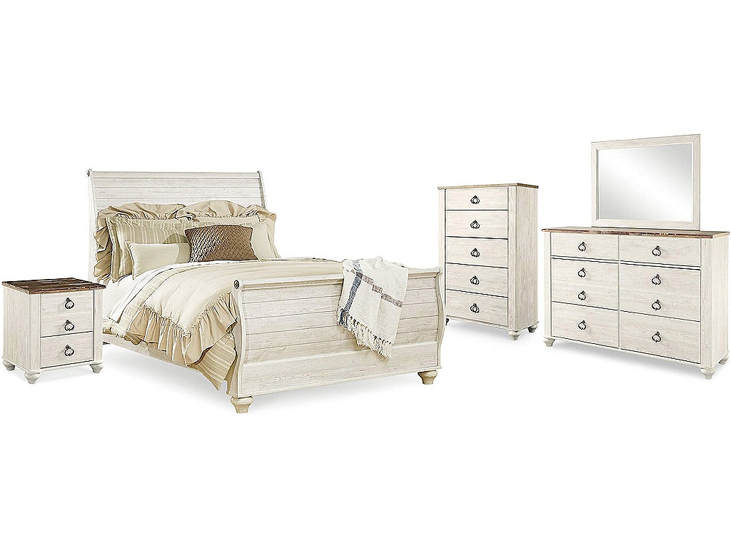 Willowton Queen Sleigh Bed, Dresser, Mirror, Chest and Nightstand - image 1