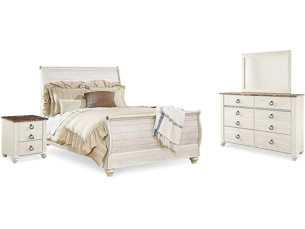 Willowton Queen Sleigh Bed, Dresser, Mirror and 2 Nightstands - main image
