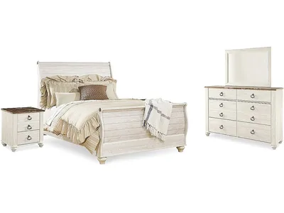 Willowton Queen Sleigh Bed, Dresser, Mirror and 2 Nightstands