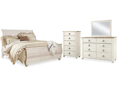 Willowton King Sleigh Bed, Dresser, Mirror and Chest