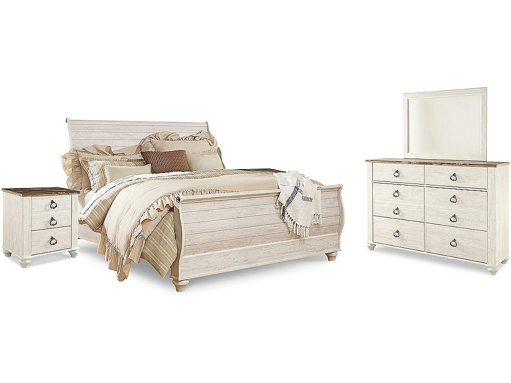 Willowton King Sleigh Bed, Dresser, Mirror and 2 Nightstands - main image