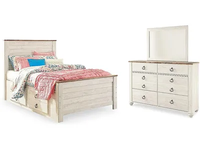 Willowton Full Panel Bed with Storage, Dresser and Mirror