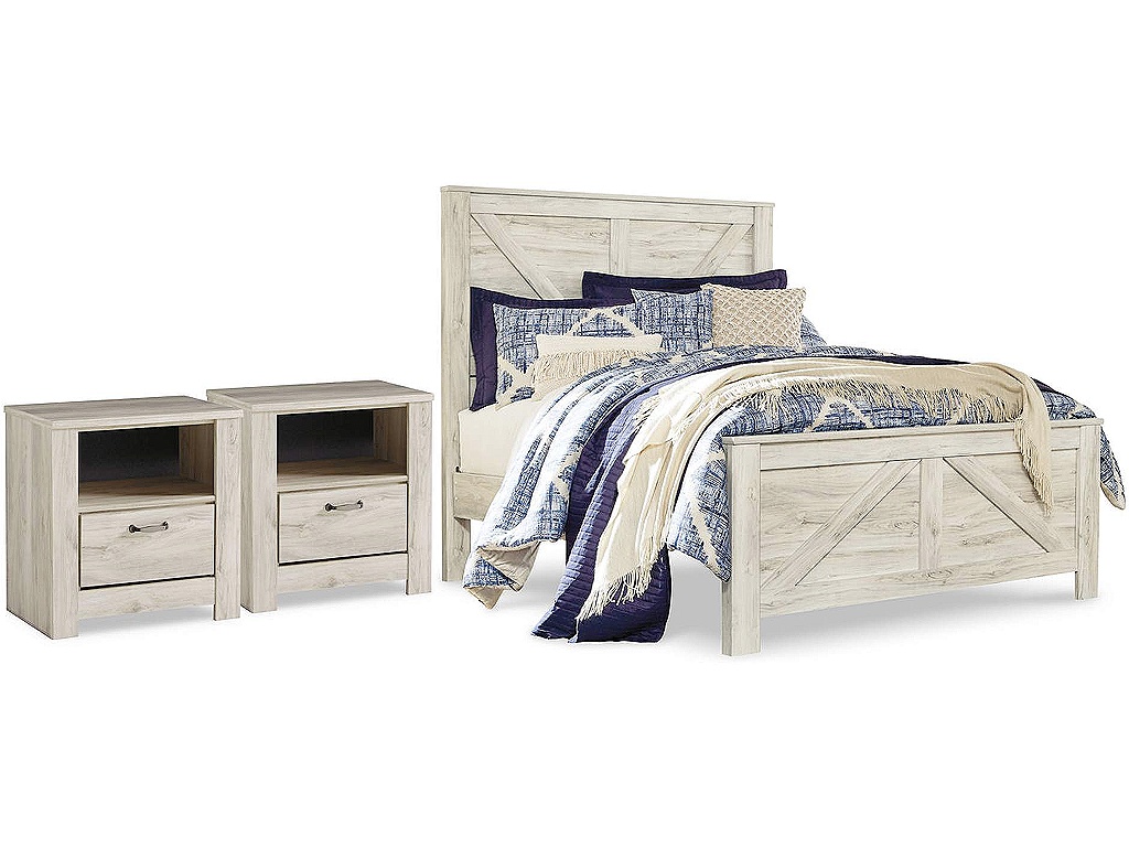 Bellaby Queen Crossbuck Panel Bed and 2 Nightstands - main image
