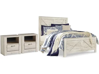 Bellaby Queen Crossbuck Panel Bed and 2 Nightstands