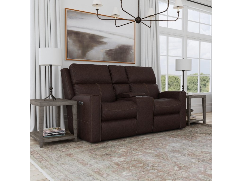 Score Leather Power Reclining Loveseat with Console & Power Headrests & Lumbar - image 1