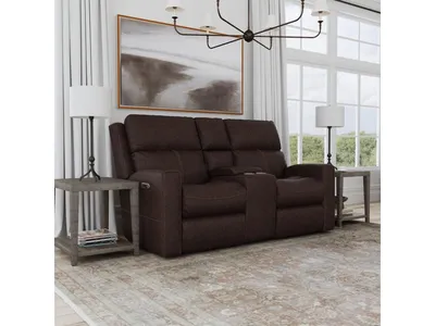 Score Leather Power Reclining Loveseat with Console & Power Headrests & Lumbar