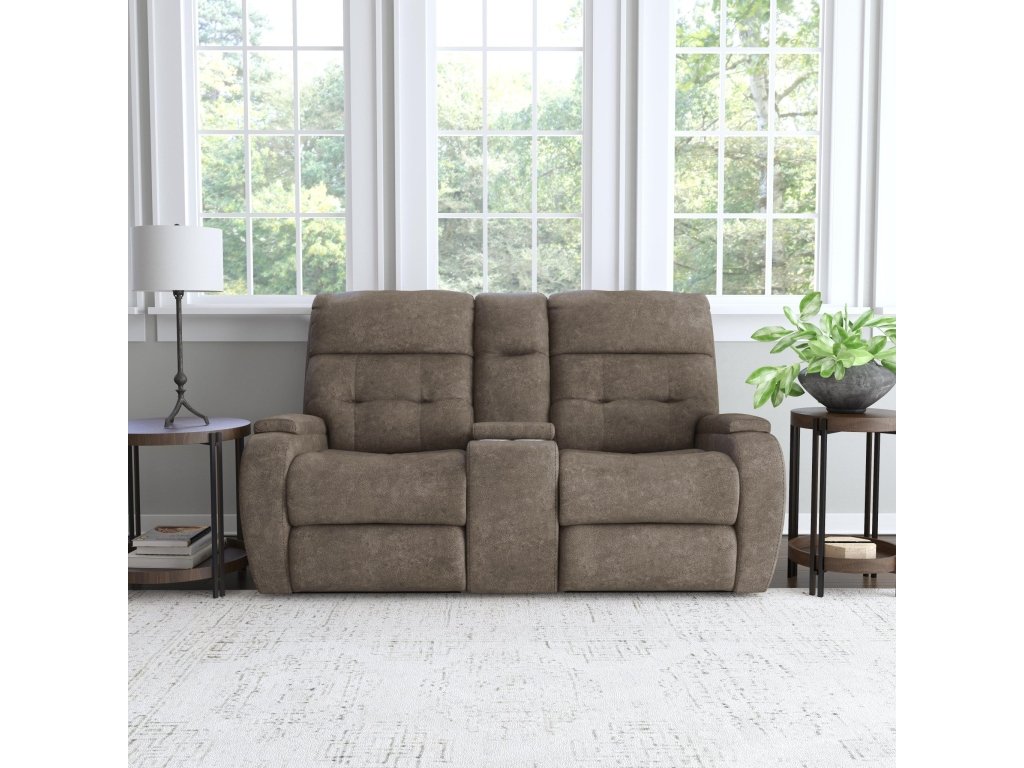 Strait Leather Power Reclining Loveseat with Console & Power Headrests - image 1