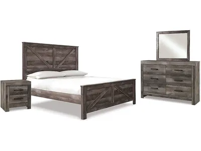 Wynnlow King Crossbuck Panel Bed, Dresser, Mirror and Nightstand