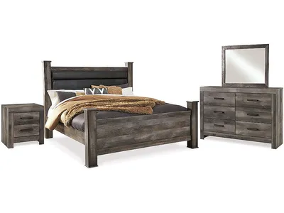 Wynnlow King Poster Bed, Dresser, Mirror and Nightstand