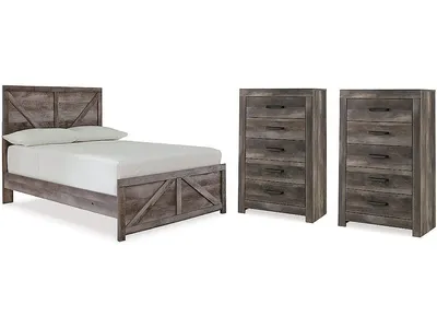 Wynnlow Full Crossbuck Panel Bed and 2 Chests
