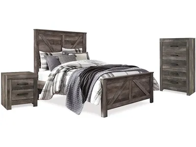 Wynnlow Queen Crossbuck Panel Bed, Chest and Nightstand
