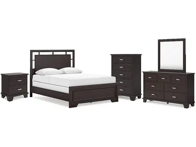 Covetown Queen Panel Bed, Dresser, Mirror, Chest and Nightstand