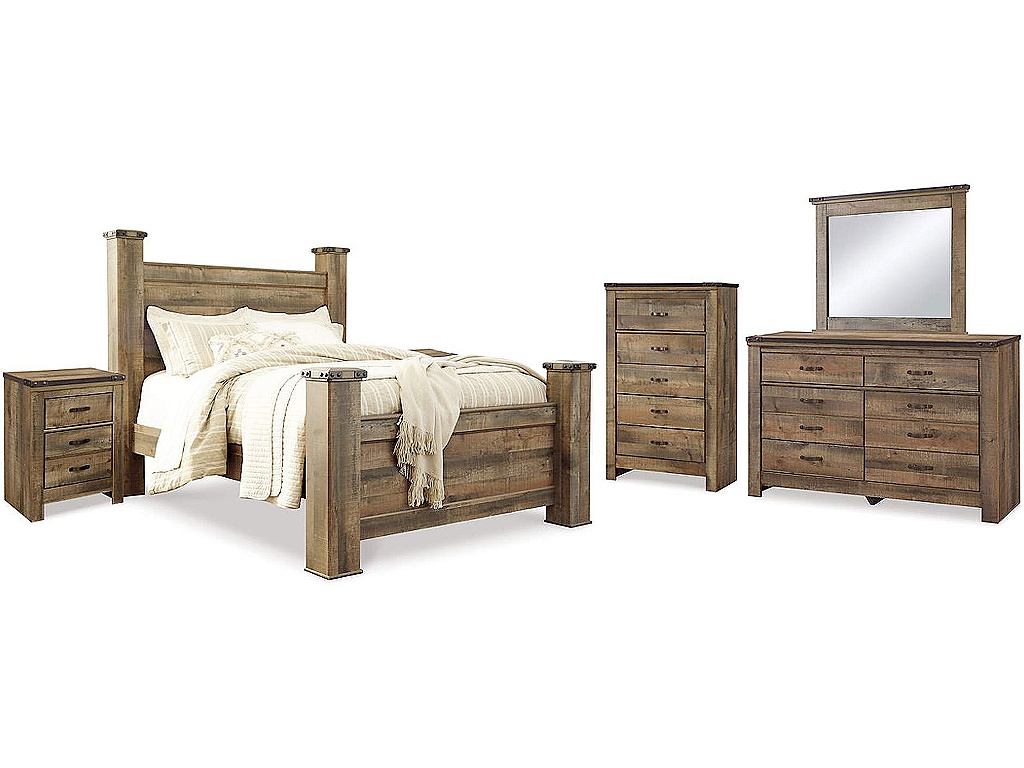 Trinell Queen Poster Bed, Dresser, Mirror, Chest and 2 Nightstands - main image