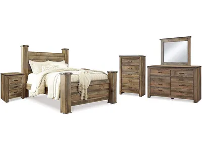 Trinell Queen Poster Bed, Dresser, Mirror, Chest and 2 Nightstands