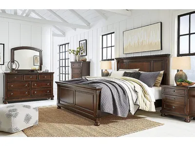 Porter California King Panel Bed, Dresser, Mirror, Chest and 2 Nightstands
