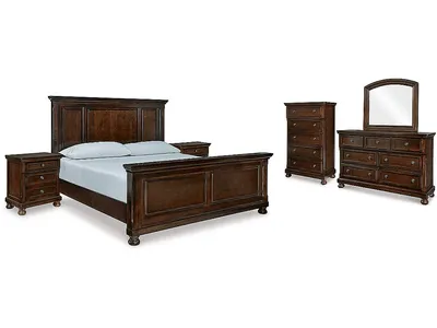 Porter California King Panel Bed, Dresser, Mirror, Chest and 2 Nightstands