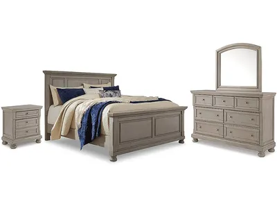 Lettner King Panel Bed with Dresser, Mirror and Nightstand