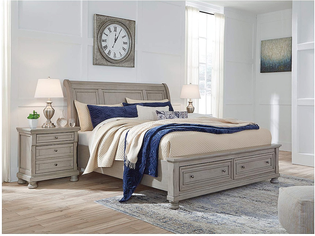 Lettner King Sleigh Bed with 2 Storage Drawers - image 1