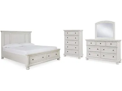 Robbinsdale Queen Panel Storage Bed, Dresser, Mirror and Chest