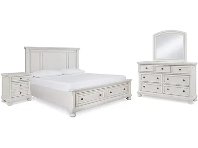 Robbinsdale Queen Storage Bed, Dresser, Mirror and Nightstand