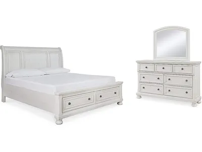 Robbinsdale Queen Sleigh Storage Bed, Dresser and Mirror