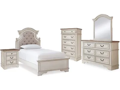 Realyn Twin Panel Bed, Dresser, Mirror, Chest and Nightstand