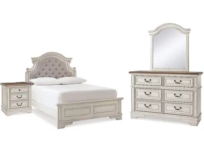 Realyn Full Panel Bed, Dresser, Mirror and Nightstand