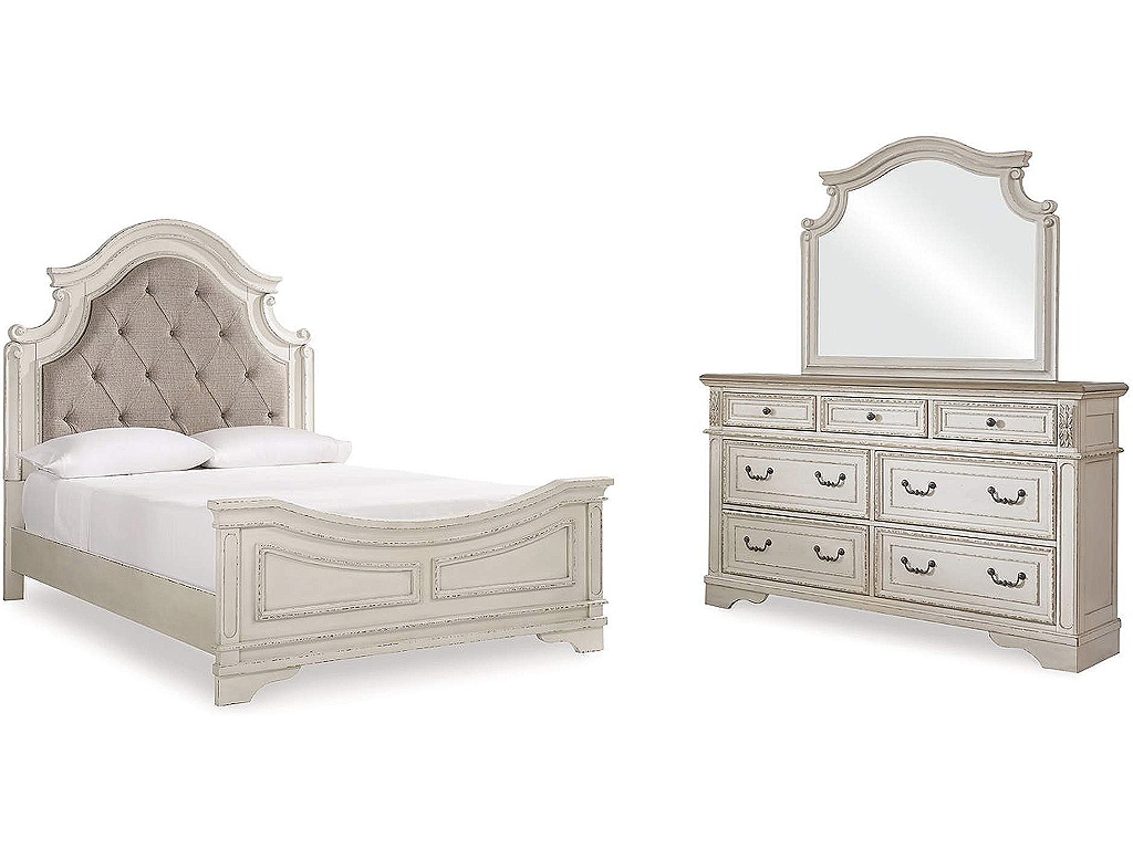 Realyn Queen Upholstered Panel Bed, Dresser and Mirror - main image