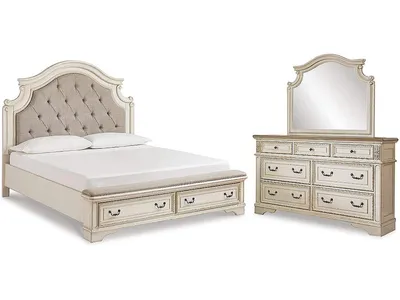 Realyn King Upholstered Bed with Dresser and Mirror