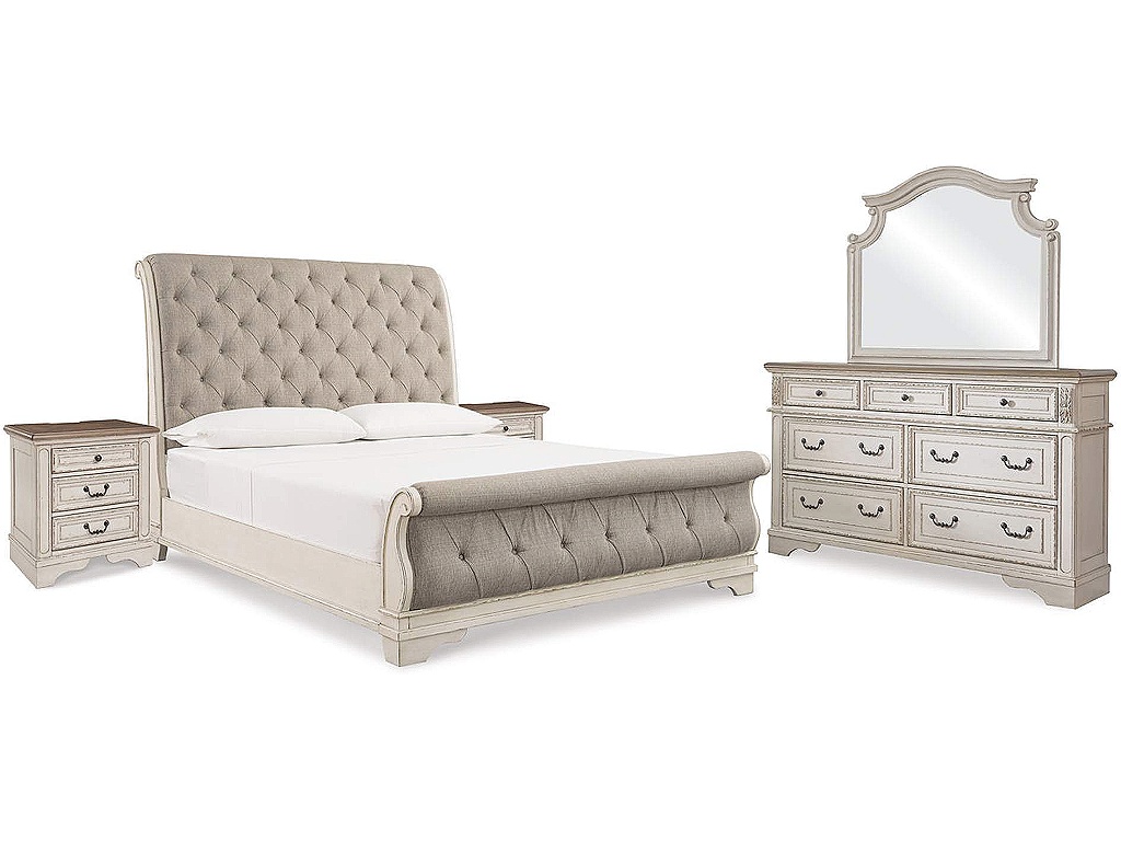 Realyn King Upholstered Sleigh Bed, Dresser, Mirror and 2 Nightstands - main image