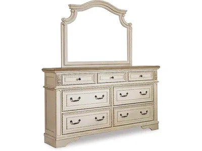 Realyn King Upholstered Bed with Dresser and Mirror
