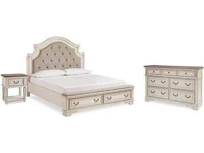 Realyn King Storage Bed, Dresser and Nightstand