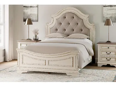 Realyn Queen Upholstered Panel Bed and 2 Nightstands
