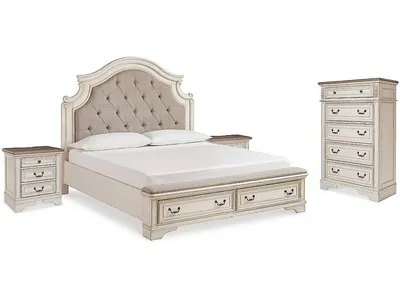 Realyn King Storage Bed, Chest and 2 Nightstands