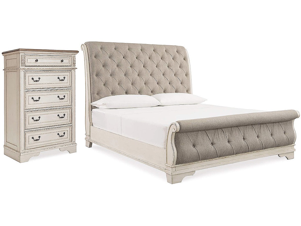 Realyn Queen Upholstered Sleigh Bed and Chest - main image