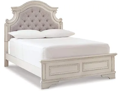 Realyn Full Panel Bed, Dresser, Mirror, 3-Piece Vanity and Nightstand