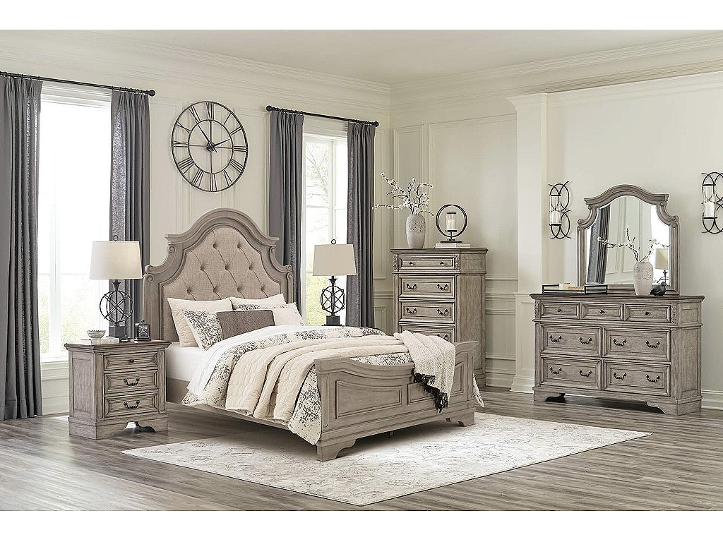 Lodenbay Queen Upholstered Panel Bed, Dresser, Mirror, Chest and Nightstand - main image