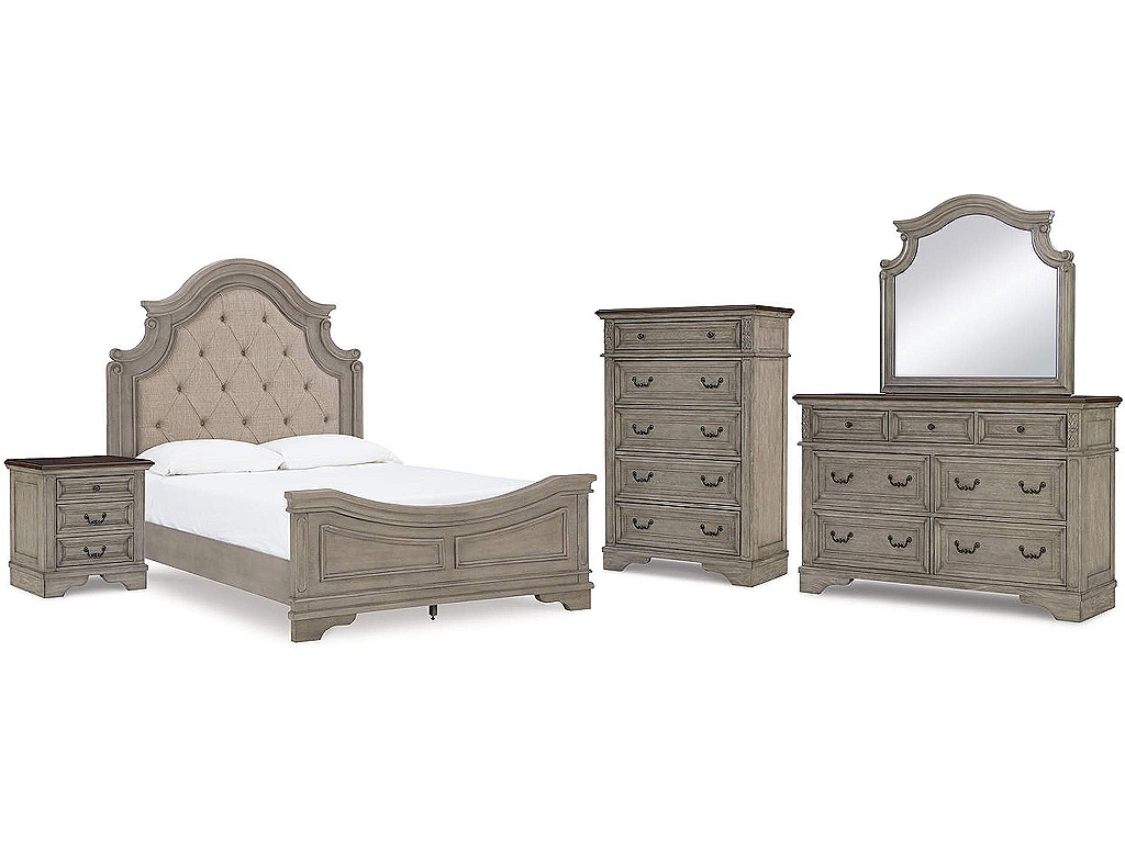 Lodenbay Queen Upholstered Panel Bed, Dresser, Mirror, Chest and Nightstand - image 1