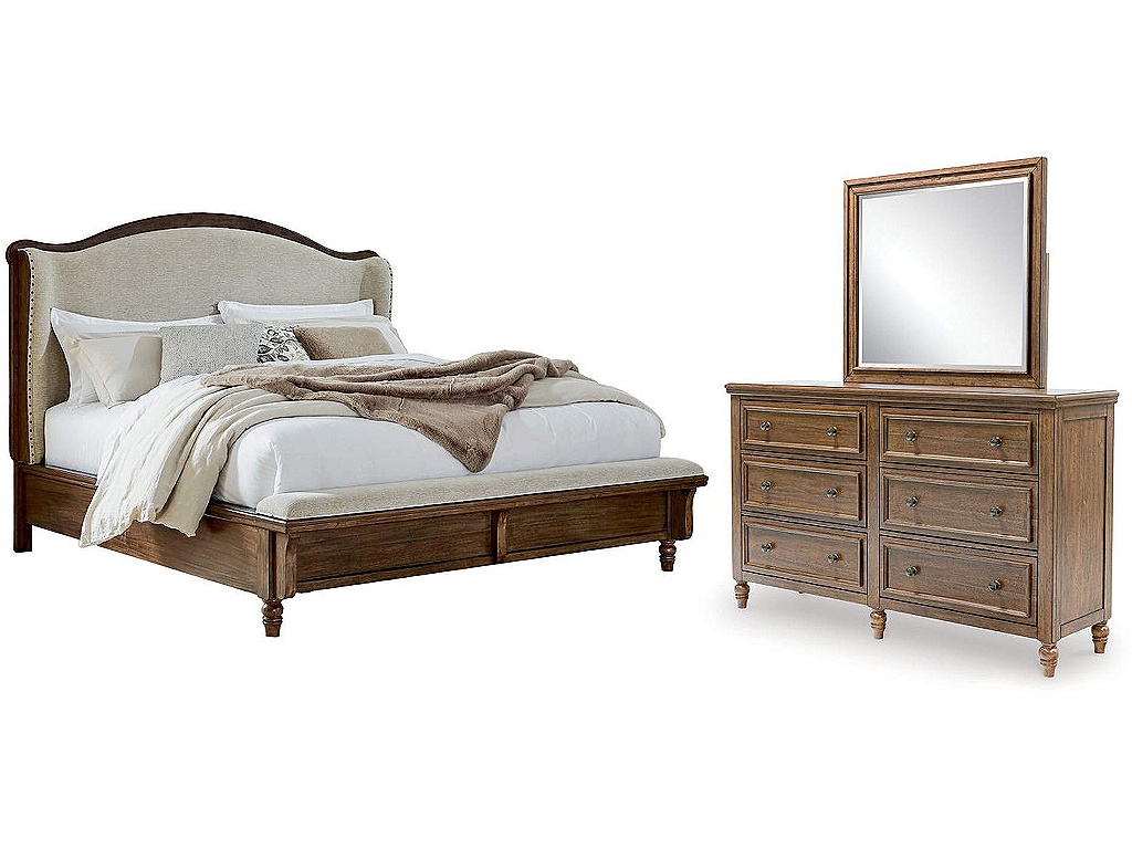 Sturlayne Queen Upholstered Panel Bed, Dresser and Mirror - main image