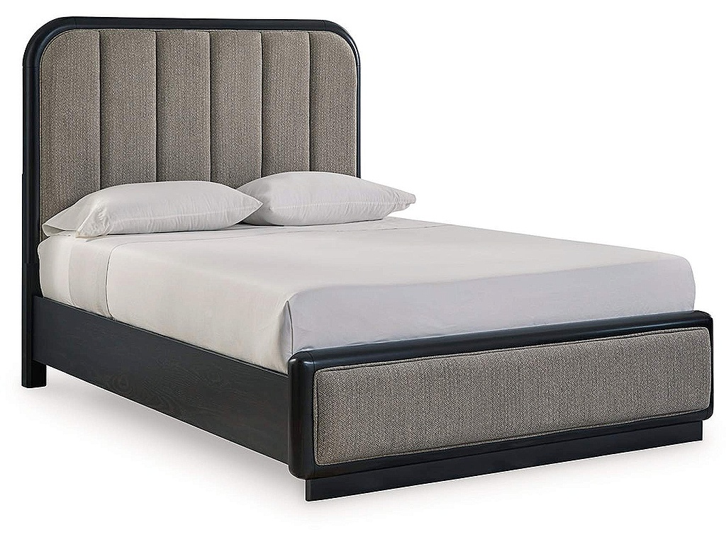 Rowanbeck Queen Upholstered Panel Bed, Dresser and Mirror - image 3