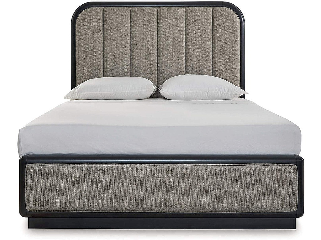 Rowanbeck Queen Upholstered Panel Bed, Dresser and Mirror - image 5