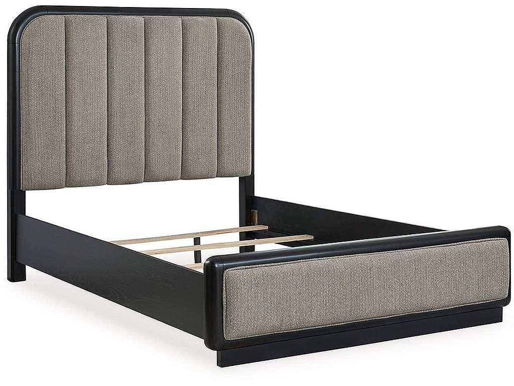 Rowanbeck Queen Upholstered Panel Bed, Dresser and Mirror - image 4