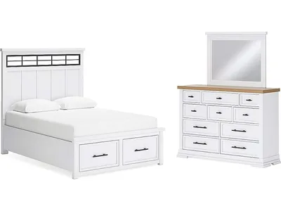 Ashbryn Queen Panel Storage Bed, Dresser and Mirror