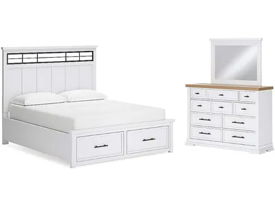 Ashbryn California King Panel Storage Bed, Dresser and Mirror