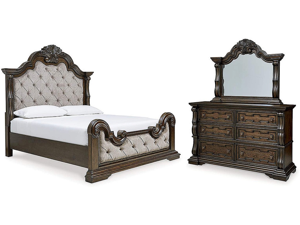 Maylee Queen Upholstered Bed, Dresser and Mirror - main image