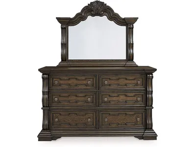 Maylee Queen Upholstered Bed, Dresser and Mirror