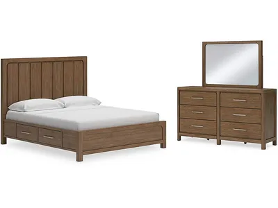 Cabalynn California King Panel Bed with Storage, Dresser and Mirror