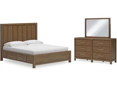 Cabalynn King Panel Bed with Storage, Dresser and Mirror