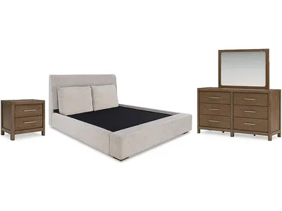 Cabalynn King Upholstered Bed, Dresser, Mirror and Nightstand